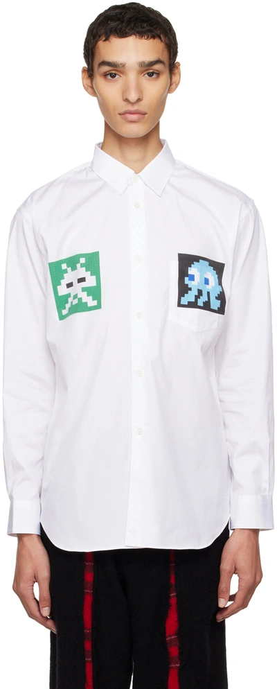 Comme Des Garçons Shirt Printed Cotton Poplin Shirt In White