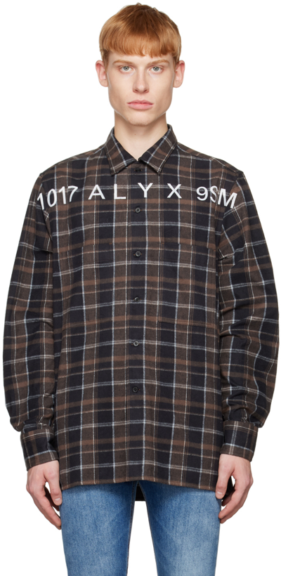 Alyx Plaid Logo Shirt Brown Checked Flannel Shirt With Logo - Plaid Logo Shirt In Multi-colored