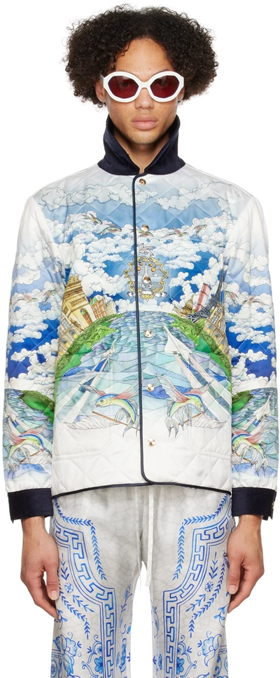 Casablanca Le Vol Ideal Print Quilted Satin Jacket In White