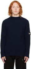Giorgio Armani Navy Rubber Patch Sweater In Navy