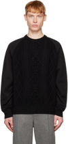 Neil Barrett Hybrid Cable-knit Rollneck Sweater In Nero