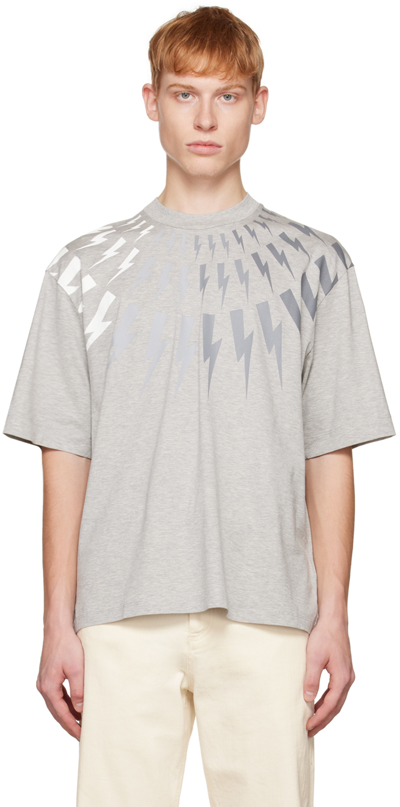 Neil Barrett Thunderbolt-print T-shirt In 3487 Marble Mel/grey