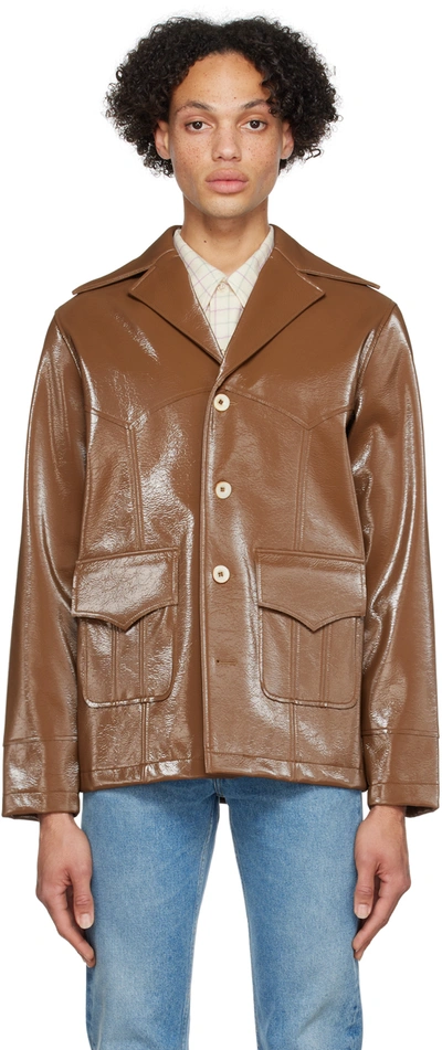 Séfr Jules Faux-leather Jacket In Vinyl Brown