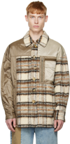 Feng Chen Wang Button-up Panelled Jacket In Kahki Check