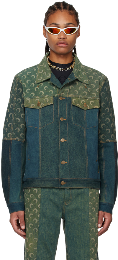 Marine Serre Moon Upcycled Printed Denim Jacket In Green