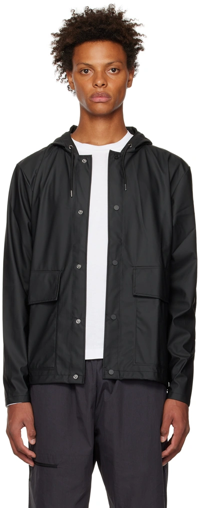 Rains Short Hooded Coat In Black