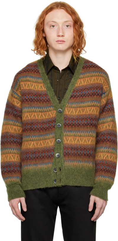 President's Patterned Intarsia-knit Cardigan In Green
