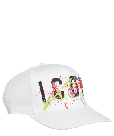 Dsquared2 Kids' Icon Splash Cotton Hat In White