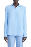 Lafayette 148 Scottie Silk Blouse In Cool Blue