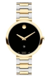 Movado Women's Museum Classic Swiss Automatic Silver-tone Stainless Steel Yellow Pvd Bracelet Watch 32mm In Black/two Tone