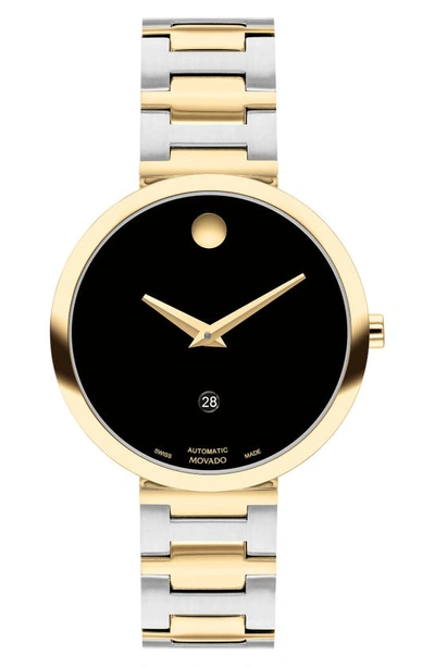 Movado Women's Museum Classic Swiss Automatic Silver-tone Stainless Steel Yellow Pvd Bracelet Watch 32mm In Black/two Tone