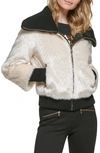 Karl Lagerfeld Faux Fur Bomber Jacket In Oyster