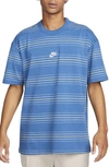 Nike Sportswear Premium Essentials Stripe Organic Cotton T-shirt In Dark Marina Blue