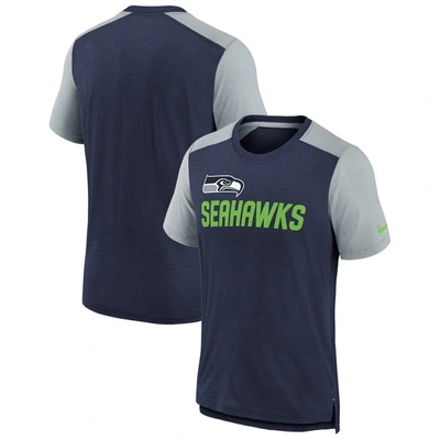 NIKE YOUTH NIKE HEATHERED COLLEGE NAVY/HEATHERED GRAY SEATTLE SEAHAWKS COLORBLOCK TEAM NAME T-SHIRT