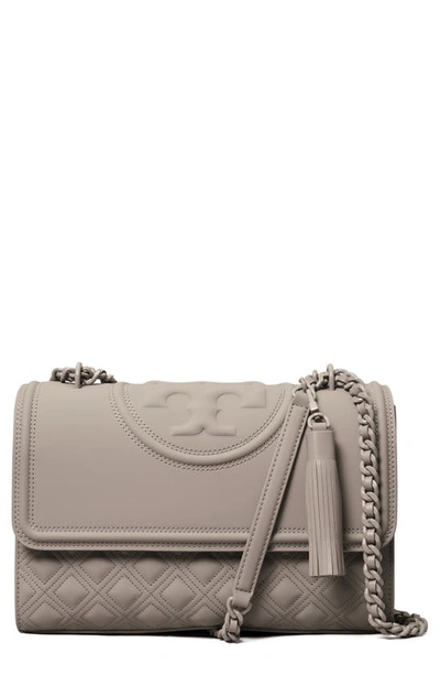 Tory Burch Fleming Matte Convertible Shoulder Bag In Gray Heron