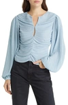 FRAME PLEATED RUCHED KEYHOLE BLOUSE