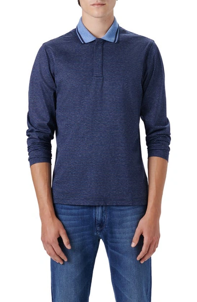 Bugatchi Ooohcotton® Pin Check Long Sleeve Polo Shirt In Navy