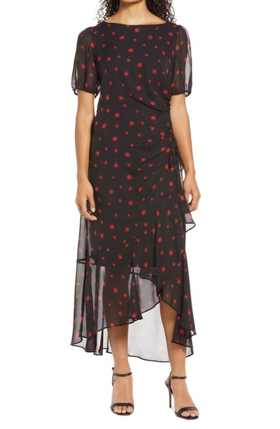 Julia Jordan Ruched High-low Midi Dress In Black