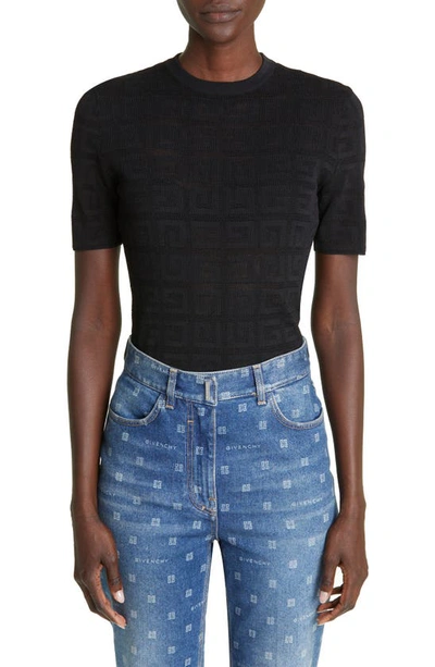 Givenchy 4g Jacquard Knit Short Sleeve Sweater In Black