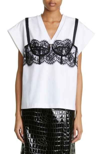 Dolce & Gabbana Jersey T-shirt With Lace Bustier Detail In White