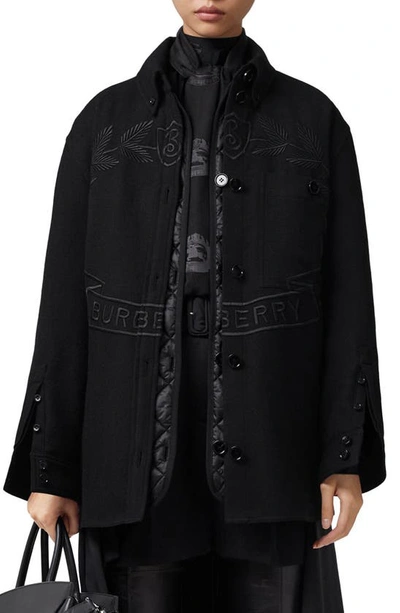 Burberry Embroidered Oak Leaf Crest Wool Jacket In Black