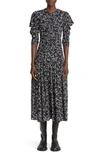 Proenza Schouler Leafy Puff-sleeve Midi-dress In Black White