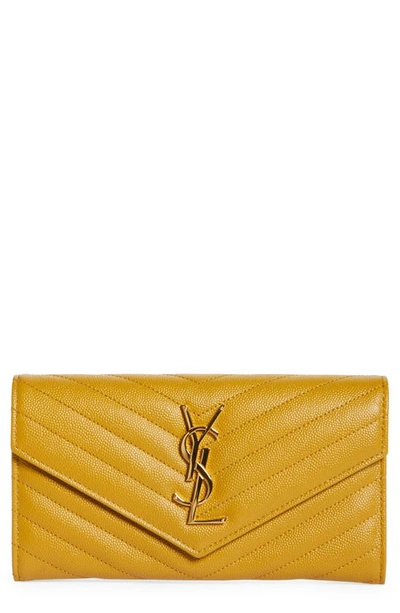 Saint Laurent Monogramme Logo Leather Flap Wallet In Chartreuse