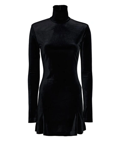 Norma Kamali Fishtail Velvet Turtleneck Mini Dress In Black