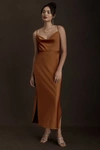 Bhldn Cali Satin Charmeuse Midi Dress In Brown