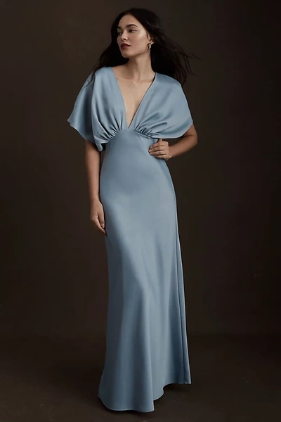 Bhldn Leila Satin Charmeuse Dress In Blue | ModeSens