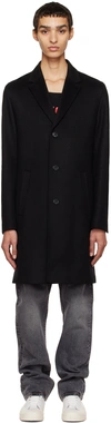 Hugo Boss Water-repellent Wool-blend Coat With Zip-up Inner In 001 Black