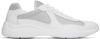 Prada Men's America's Cup Patent Leather Patchwork Sneakers In F0j36 Bianco+argento