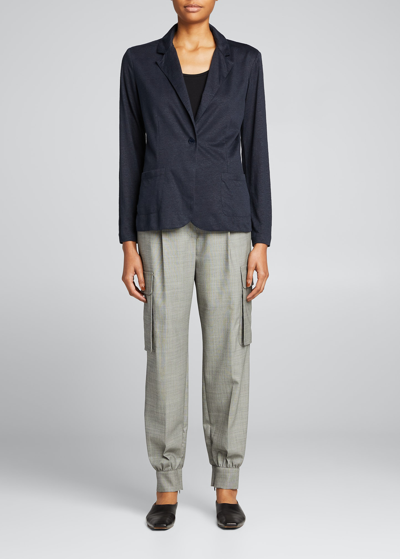 Majestic Stretch Linen One-button Blazer In Dark Blue