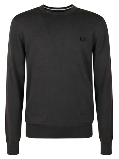 Fred Perry Logo Embroidered Crew Neck Sweatshirt In Gunmetal