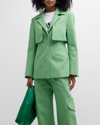 Ganni + Net Sustain Layered Organic Cotton-voile Blazer In Peapod