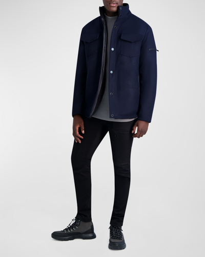 Karl Lagerfeld Men's Sherpa-lined Wool Shirt Jacket In Navy