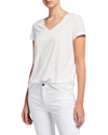 Lafayette 148 Plus Size Cotton Jersey Short Sleeve V Neck T Shirt In White