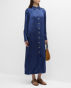 Loulou Studio Satin Tea-length Shirtdress In Navy
