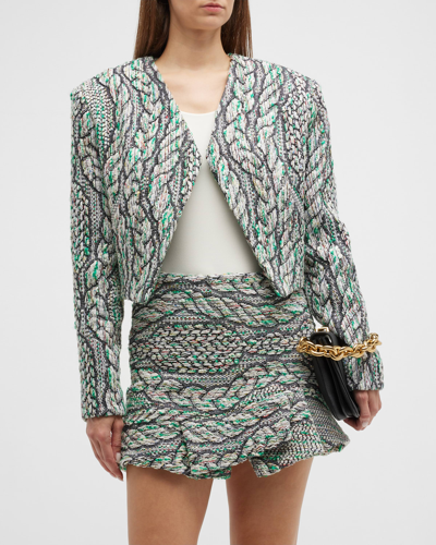 Iro Agnese Cropped Open-front Jacket In Green Multico