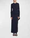Jw Anderson Side-zip Godet Thigh-slit Maxi Dress In Navy