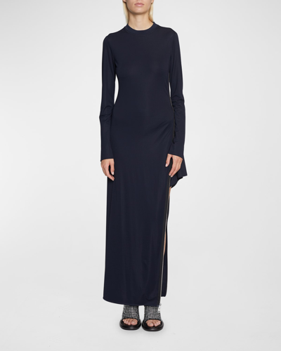 Jw Anderson Side-zip Godet Thigh-slit Maxi Dress In Blue