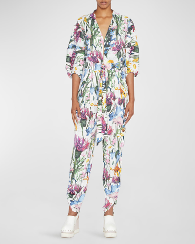 Stella Mccartney Rewild Flora-print Belted Jumpsuit In Multicolour