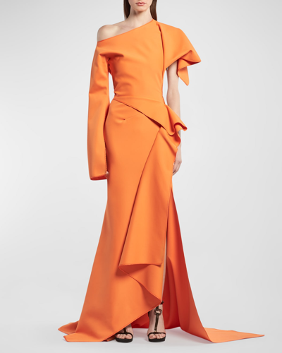 maticevski orange dress Maticevski Arrival Draped Asymmetric Gown In Orange