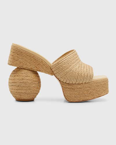 Cult Gaia Ashley Platform Sphere-heel Mules In Natural