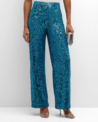 One33 Social High-rise Straight-leg Sequin Pants In Teal