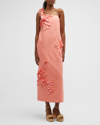 Zimmermann One-shoulder Floral-print Slub Linen Midi Dress In Guava
