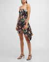 Tanya Taylor Alina Strapless Draped Mini Dress In Black Multi