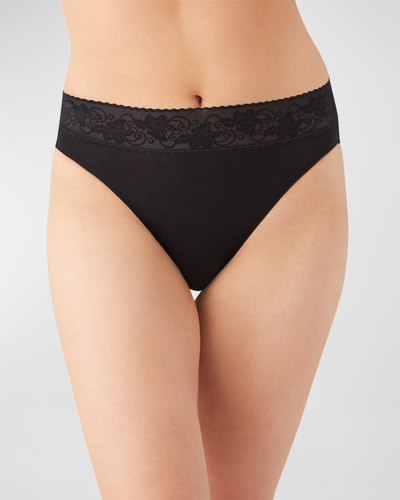 Wacoal Comfort Touch High-cut Lace-trim Briefs In Black