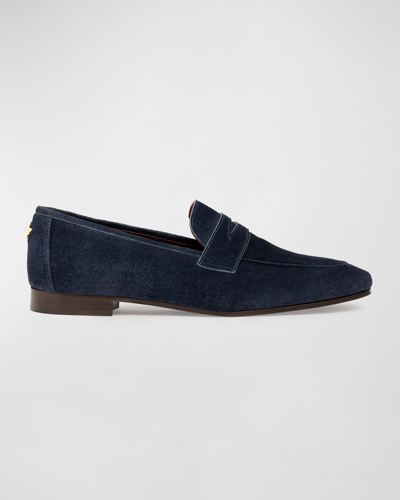 Bougeotte Suede Flat Penny Loafers In Blue Hope