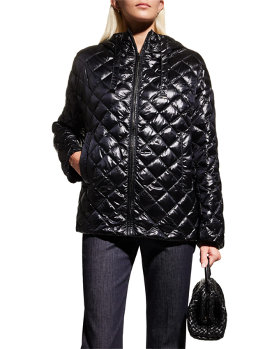Max Mara Espaceci Hooded Shiny Quilted Jacket In Nero